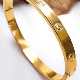 PRIVIU Stainless Steel American Diamond Gold-Plated Bangle-Style Bracelet-31