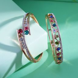 Yellow Chimes Women Set of 2 Multicoloured Rose Gold -Toned Zircon Bangle Style Bracelet-picture-47