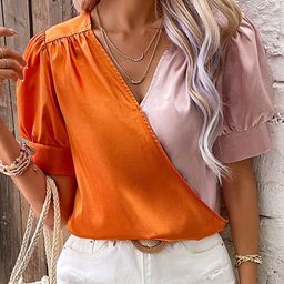StyleCast Colourblocked Puff Sleeves Wrap Top-image-26