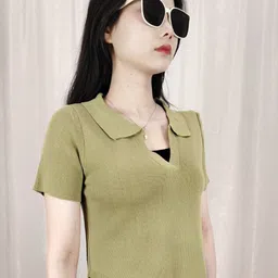 StyleCast Green Girls Shirt Collar Fitted Top-image-9
