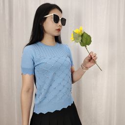 StyleCast Blue Self Design Round Neck Top-image-70