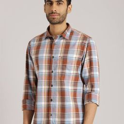 Indian Terrain Chiseled Slim Fit Tartan Checked Pure Cotton Casual Shirt-image-68