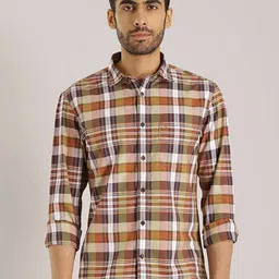 Indian Terrain Chiseled Slim Fit Tartan Checked Pure Cotton Shirt-image-41