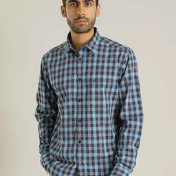 Indian Terrain Chiseled Slim Fit Tartan Checked Pure Cotton Shirt-picture-51