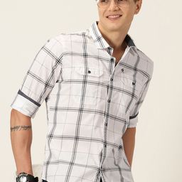 Thomas Scott Smart Slim Fit Windowpane Checked Cotton Casual Shirt-image-22