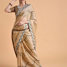Sangria Women Cream-Coloured & Black Striped Embroidered Pure Chiffon Saree-picture-26