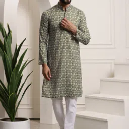 SOJANYA Ethnic Motifs Printed Regular Pure Cotton Kurta With Churidar-image-63