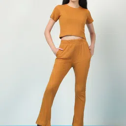 Rigo Self Design Pure Cotton Drop Needle Crop Top With Trousers-picture-51