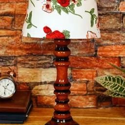 foziq Brown & White Printed Wooden Table Lamps-23