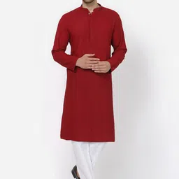 MOHANLAL SONS Embroidered Mandarin Collar Regular Pure Cotton Kurta With Pyjamas-image-93