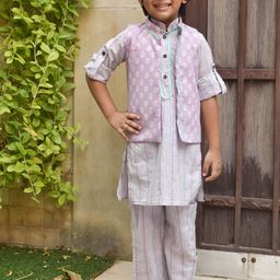 Fayon Kids Boys Printed Regular Pure Cotton Kurta with Trousers-34