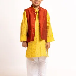 My Little Lambs Boys Ethnic Motifs Printed Pure Cotton Kurta with Pyjamas-30