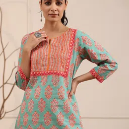 Rain & Rainbow Ethnic Printed Sequinned Detail Pure Cotton Kurti-picture-49