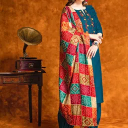 KALINI Floral Embroidered Regular Pure Cotton Kurta With Patiala & Dupatta-51