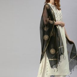 Tulsattva Women White Ethnic Motifs Printed Pure Cotton Kurta with Palazzos & Dupatta-10