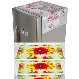Dakshya Industries Grey 6 Pieces Floral Printed Waterproof Fridge Cover With Fridge Mats-image-77