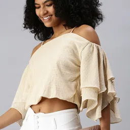 SHOWOFF Women Champagne Crop Top-image-60