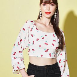 Slenor Floral Printed Puff Sleeve Georgette Crop Top-picture-44