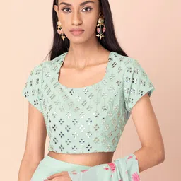 INDYA Women Green Embellished Georgette Mirror Work Crop Top-picture-16