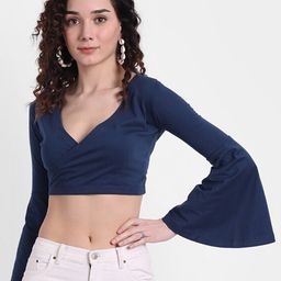 COLOR CAPITAL V Neck Bell Sleeve Wrap Crop Top-image-75
