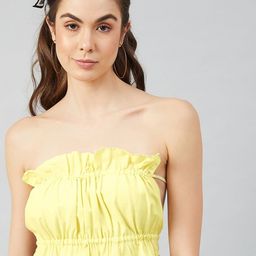 Athena Women Yellow Linen Tube Crop Top-picture-32