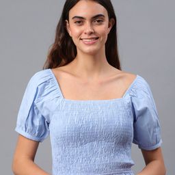 PRETTY LOVING THING Women Blue Smocked Cotton Crop Top-image-22