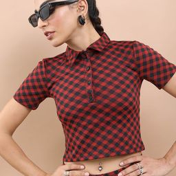 Basics By Tokyo Talkies Checked Shirt Style Crop Top-picture-13