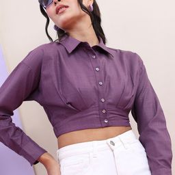 Tokyo Talkies Shirt Style Crop Top-image-87