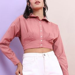 Tokyo Talkies Shirt Style Crop Top-image-36