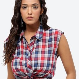 Baawri Checked Sleeveless Twisted Pure Cotton Style Crop Top-picture-17