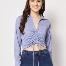 Trend Arrest Ruched Shirt Style Crop Top-image-84