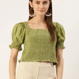 Madame Striped Smocked Dobby Weave Crop Top-picture-51