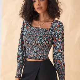 Stylecast X Slyck Floral Printed Smocking Crop Top-picture-33