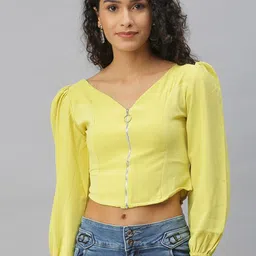 SHOWOFF Lime Green Crepe Crop Top-image-64