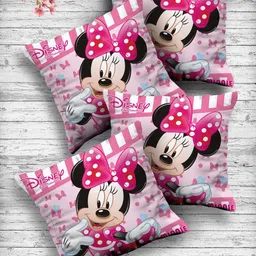 Kuber Industries Set Of 4 Pink & Black Disney Printed Reversible Cushions-56