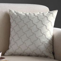 GM Off-White & Silver-Coloured Cord Embroidery Shimmer Square Cushion Cover-6