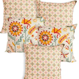 Chumbak Peach-Coloured & Cream-Coloured 5 Pieces Printed Square Cushion Covers-15