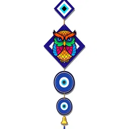Home Delight Blue & White Circle EvilEye Owl Hanging Wall Decor-12
