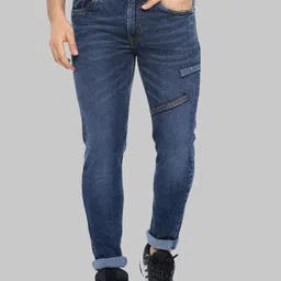 Campus Sutra Men Blue Smart Clean Look Whiskers Cotton Slim Fit Stretchable Jeans-image-80