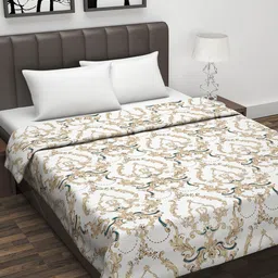 Divine Casa White & Beige Ethnic Motifs AC Room 110 GSM Reversible Cotton Double Bed Dohar-image-17