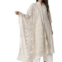 Soch Beige Embroidered Poly Crepe Dupatta-image-72