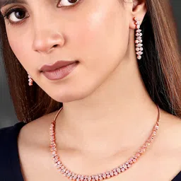 Peora Rose Gold-Plated Cubic Zirconia Stone Studded Necklace & Earrings-18