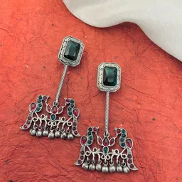 Sangria White Silver-Plated Stone-Studded & Beaded Drop Earrings-picture-16