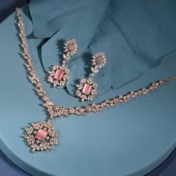 AMI Rose Gold Plated CZ Studded Jewellery Set-image-55