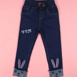 F2M Girls Slim Fit High-Rise Mildly Distressed Dark Fade Embroidered Stretchable Jeans-image-56