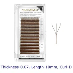 NAGARAKU Brown Automatic Flower W Shape Premade 12 Rows Eyelash Extension- Curl D- 0.07/10-11