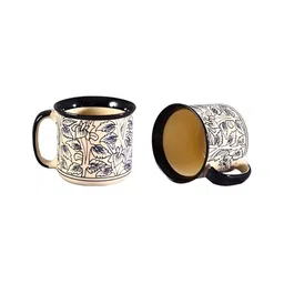 caffeine Cream & Black 2 Pieces Ceramic Dishwasher and Microwave Safe Cups-0