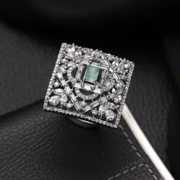 Jazz and Sizzle Silver-Plated AD-Studded Adjustable Finger Ring-97