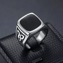 Yellow Chimes Men Silver-Plated Silver-Toned & Black Stainless Steel Square Finger Ring-picture-50