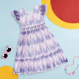 Pantaloons Junior Floral Printed Flutter Sleeve Fit & Flare Cotton Dress-image-115